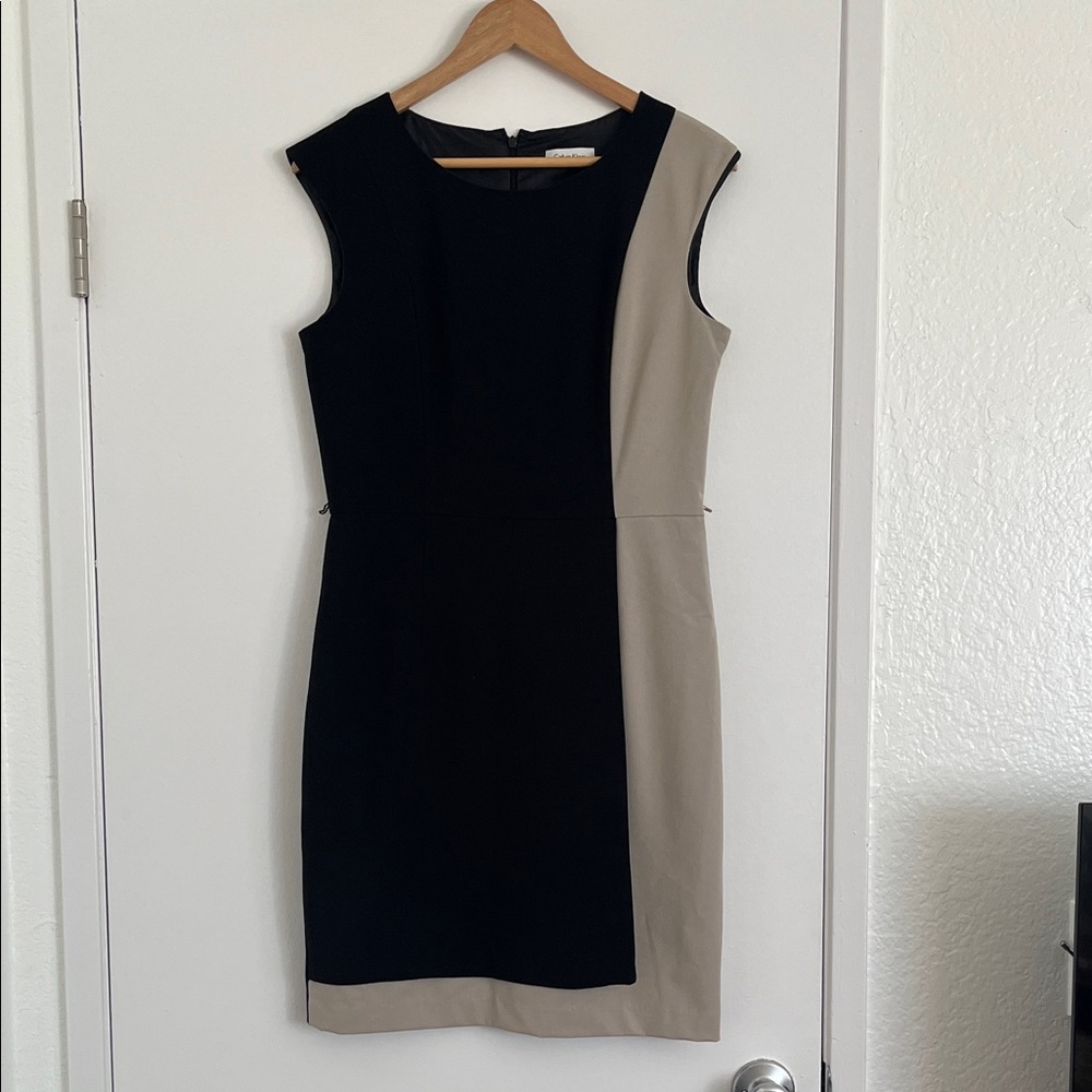 Calvin Klein Black and Tan Midi Dress